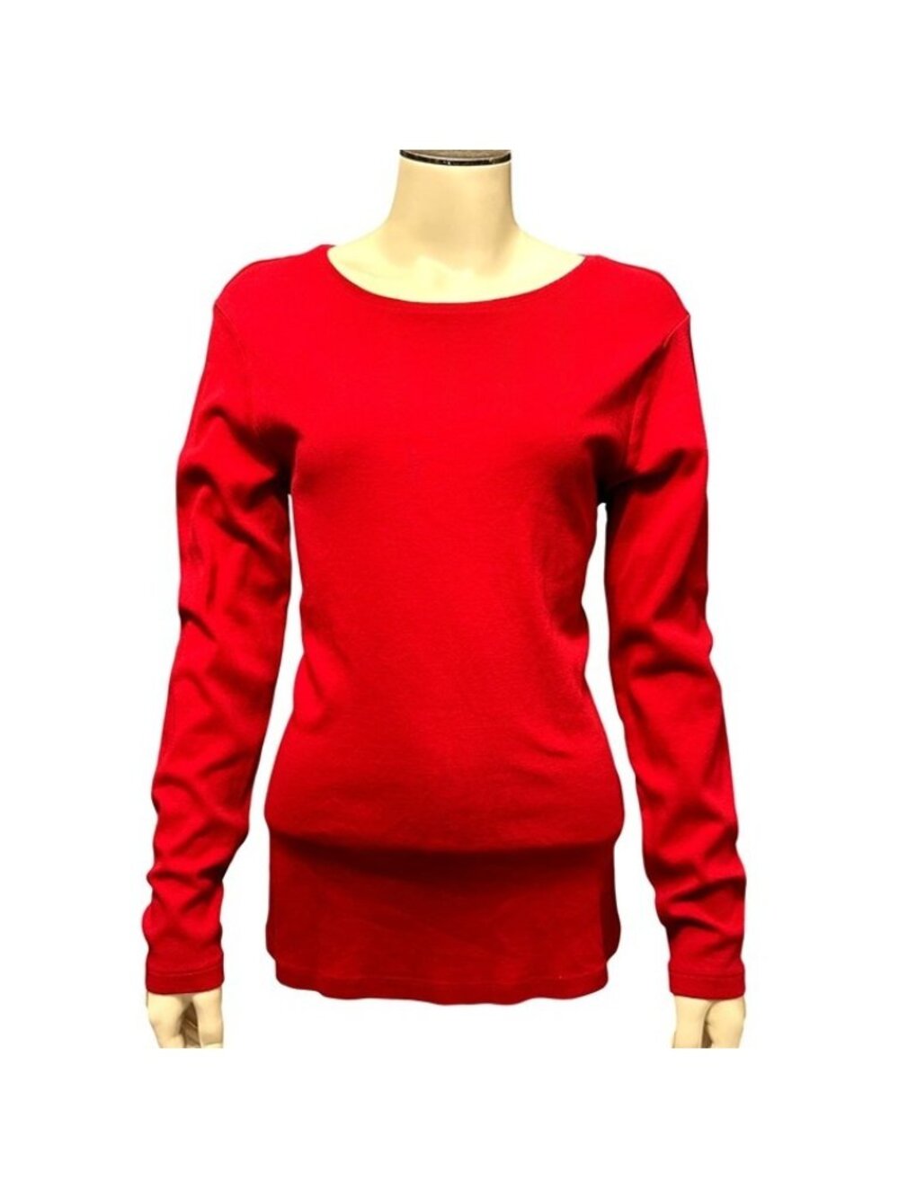 Chicos Size 2 Large Red Cotton Long Sleeve Crew Neck Layered Hem Soft Casual Top